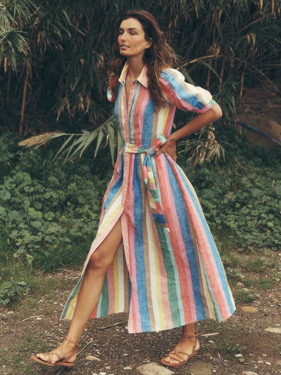 Boden Dresses & Skirts - Boden Alexa Stripe Linen Maxi Shirt Dress Pink Multi Size 6R